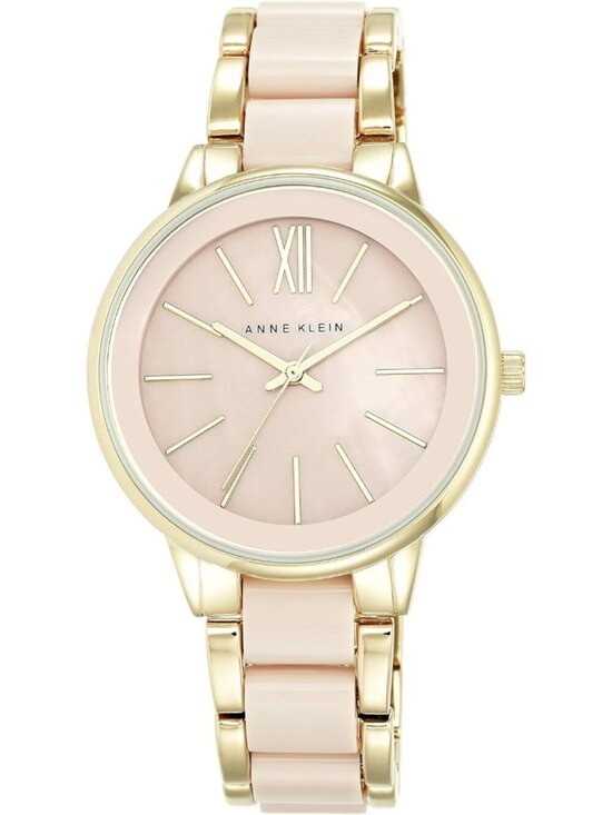 Anne Klein Women\'s Blush Pink And Gold Analog Quartz Resin Bracelet Luxury Watch
